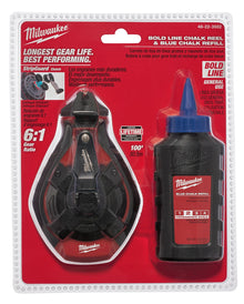 Milwaukee
        
        Chalk Reel - Milwaukee 100' Bold Line Kit w/ Blue & Red Chalk, 48-22-3982