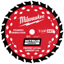 Milwaukee
        
        Saw Blade - Milwaukee 7-1/4” 24T NITRUS™ Carbide Framing & Demolition Circular Saw Blade, Various Pack Sizes, 48-40-075 / 48-41-075