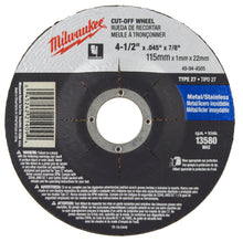 Milwaukee
        
        Cut-Off Wheel - Milwaukee 4-1/2" x .045" x 7/8" Cut-Off Wheel (Type 27) - 25PK, 49-94-4505