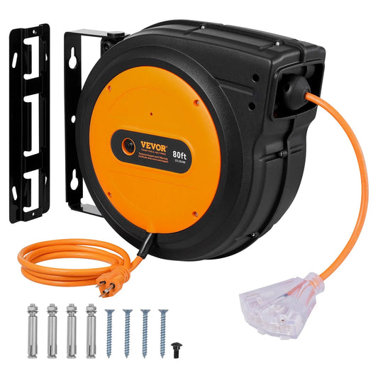 Vevor extension cord reel with accessories on a white background