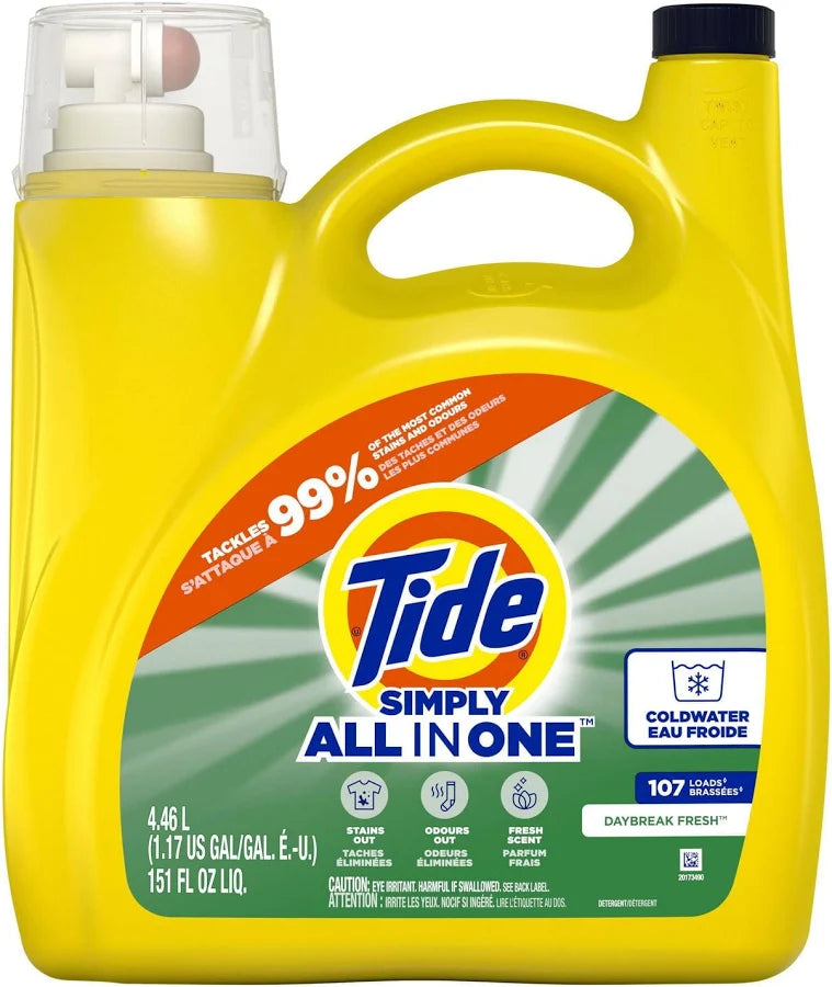 Yellow Tide Simply All in One laundry detergent bottle on a white background